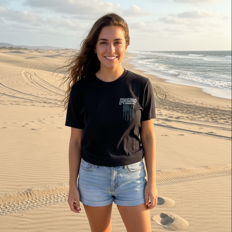 Short Sleeve - Flag White - Female Front